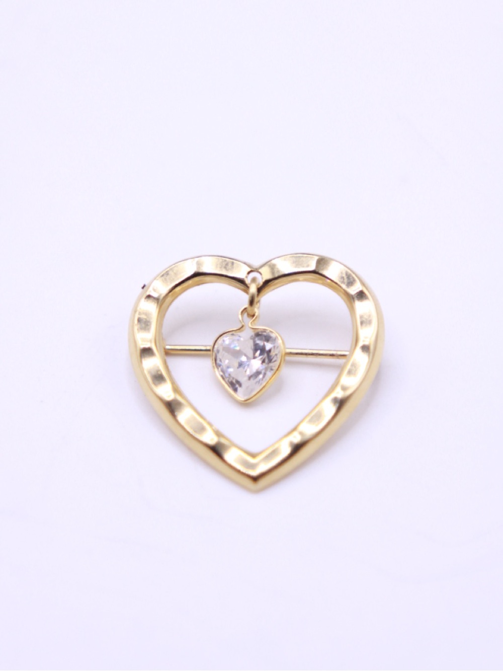 Vintage unsigned Gold tone Heart Crystal open back Brooch